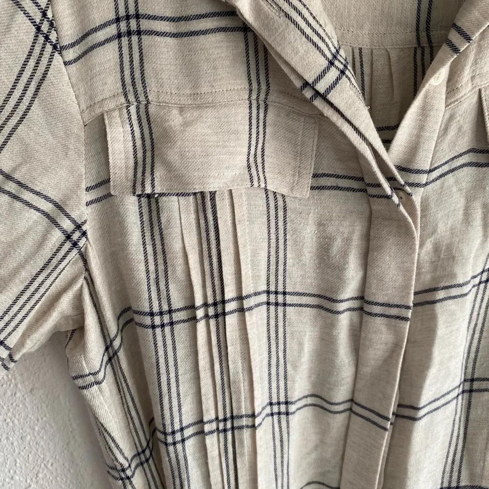 Reiss Checked Shirt Dress Tan and White - Picture 4 of 6